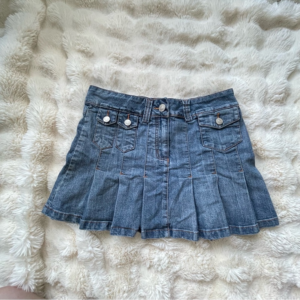 Y2k Armor Jeans Pleated Denim Low Rise Mini Skirt